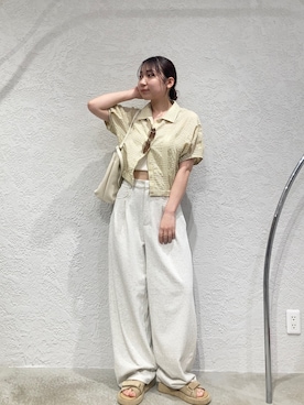 「KBF（ケイビーエフ）のダブルタックスウェットパンツ（スウェットパンツ、ホワイト系）」を使った、はやたさん（レディース・158cm）の夏コーディネート