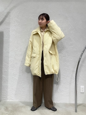 「KBF（ケイビーエフ）のモンスターパテッドミドルコート（ダウンジャケット/コート）」を使った、はやたさん（レディース・158cm）の秋コーディネート