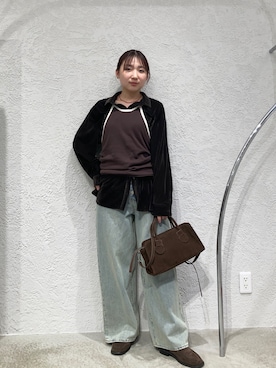 「KBF（ケイビーエフ）のバイカラービスチェSETトップス（Tシャツ/カットソー、ブラウン系）」を使った、はやたさん（レディース・158cm）の春コーディネート