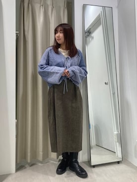 「KBF（ケイビーエフ）のシアーベロアシャーリングスリーブトップス（Tシャツ/カットソー）」を使った、はやたさん（レディース・158cm）の冬コーディネート