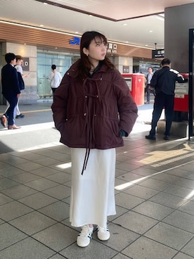 「アイテム（ダウンジャケット/コート、レッド系）」を使った、はやたさん（レディース・158cm）の秋コーディネート