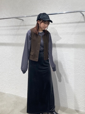 「トレンド秋素材コーデ」｜「アイテム（帽子）」を使った、はやたさん（レディース・158cm）の秋コーディネート