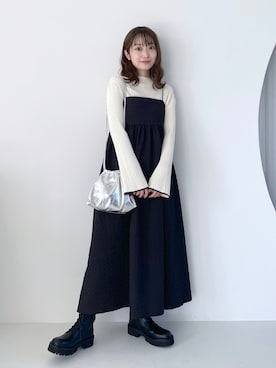 スクエアギャザーキャミワンピース 169491を使った人気ファッション