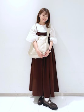 「袖ボリューム」｜「アイテム（ワンピース/ドレス）」を使った、𝘵 𝘰 𝘺 𝘰 .さん（レディース・160cm）の春コーディネート