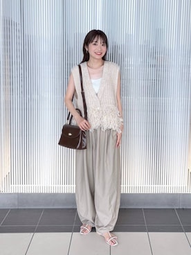「LOWRYS FARM（ローリーズファーム）のスタイルＵＰクロスカップキャミ　100757（Tシャツ/カットソー）」を使った、𝘵 𝘰 𝘺 𝘰 .さん（レディース・160cm）の夏コーディネート