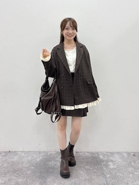 「アイテム（バックパック/リュック）」を使った、𝘵 𝘰 𝘺 𝘰 .さん（レディース・160cm）の秋コーディネート
