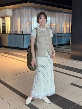 「LOWRYS FARM（ローリーズファーム）のパールタレンネックレス　249411（ネックレス、ホワイト系）」を使った、𝘵 𝘰 𝘺 𝘰 .さん（レディース・160cm）の夏コーディネート