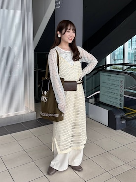 「LOWRYS FARM（ローリーズファーム）のアソートシアープルオーバーＬＳ　600772（Tシャツ/カットソー、ホワイト系）」を使った、𝘵 𝘰 𝘺 𝘰 .さん（レディース・160cm）の春コーディネート