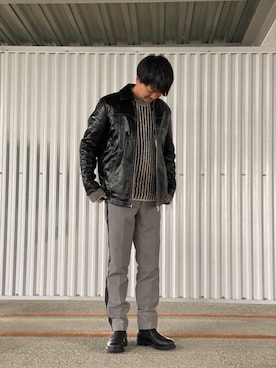 「DIESEL（ディーゼル）のアイテム（ライダースジャケット）」を使った、MORIさん（メンズ・180cm）の冬コーディネート