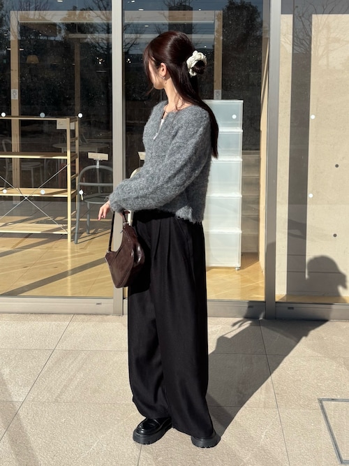 ウール混ブークレWジップカーディガン