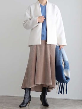 「ベロアスカート」｜「アイテム（ノーカラーコート）」を使った、Pierrotスタッフ★大人に似合う高コスパ服をお届けさん（レディース・163cm）の秋コーディネート