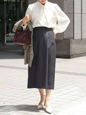 「ボウタイブラウス」｜Pierrotスタッフ★大人に似合う高コスパ服をお届けさん（レディース・157cm）の秋コーディネート