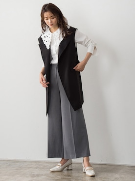 「襟付きトップス」｜「アイテム（ノーカラージャケット）」を使った、Pierrotスタッフ★大人に似合う高コスパ服をお届けさん（レディース・165cm）の秋コーディネート