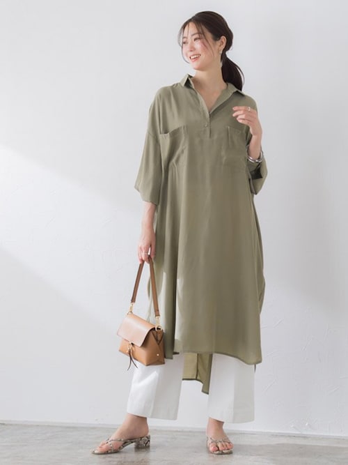 ヘンリーネックチュニックシャツワンピース（シャツ/ブラウス
