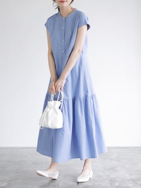 「ライトブルー」｜「アイテム（ワンピース）」を使った、Pierrotスタッフ★大人に似合う高コスパ服をお届けさん（レディース・165cm）の夏コーディネート