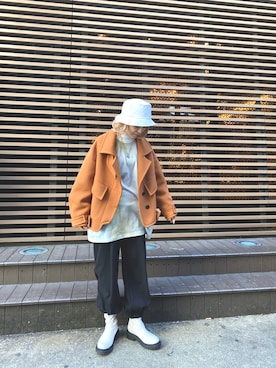 「ハットコーデ」｜「アイテム（ブルゾン）」を使った、aasukaさん（レディース・158cm）の春コーディネート