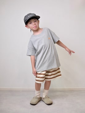 「アイテム（帽子、グレー系）」を使った、tanshio.さん（キッズ・100cm）の夏コーディネート