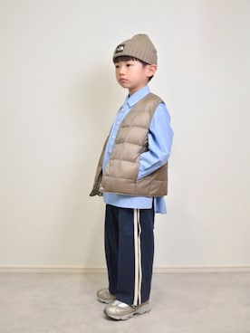 「アイテム（ダウンベスト）」を使った、tanshio.さん（キッズ・110cm）の秋コーディネート