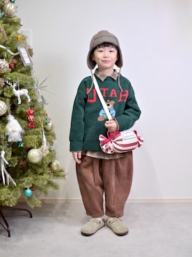 「アイテム（キャップ）」を使った、tanshio.さん（キッズ・110cm）の冬コーディネート