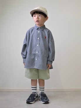 tanshio.さんの「【KIDS】【U.S. POLO ASSN/ユーエスポロアッスン】刺繍ストライプオーバーシャツ（U.S. POLO ASSN.｜ユーエスポロアッスン）」を使ったコーディネート