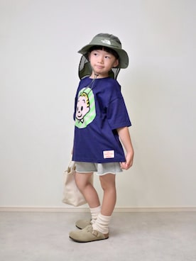 「OSAMU GOODS（オサムグッズ）のWEB限定【OSAMU GOODSコラボ】6柄6色Tシャツ（Tシャツ/カットソー）」を使った、tanshio.さん（キッズ・100cm）の夏コーディネート