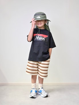 「green label relaxing（グリーンレーベルリラクシング）のミニ裏毛 ボーダー ショートパンツ / キッズ  100cm-130cm（その他パンツ）」を使った、tanshio.さん（キッズ・100cm）の夏コーディネート