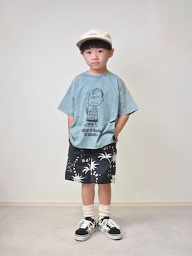 「PEANUTS（ピーナッツ）の【PEANUTS×BAYFLOW】ピーナッツアソートTEE(KIDS)（Tシャツ/カットソー）」を使った、tanshio.さん（キッズ・100cm）の夏コーディネート