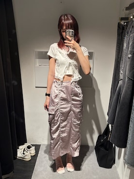「アイテム（スカート、ピンク系）」を使った、chiさん（レディース・163cm）の夏コーディネート