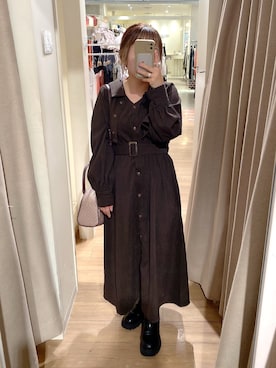 「ショート丈トップス」｜「アイテム（ワンピース/ドレス）」を使った、ol_izmm_さん（レディース・153cm）の秋コーディネート