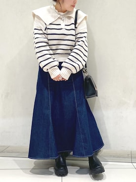 「ショート丈トップス」｜「アイテム（ブーツ）」を使った、ol_izmm_さん（レディース・153cm）の冬コーディネート