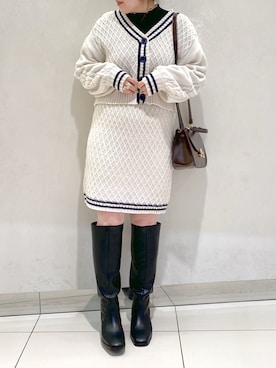 「ケーブルニット」｜「アイテム（ワンピース）」を使った、ol_izmm_さん（レディース・153cm）の冬コーディネート