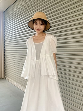 「studio CLIP（スタディオクリップ）のアイテム（帽子）」を使った、三橋栄香さん（レディース・155cm）の夏コーディネート