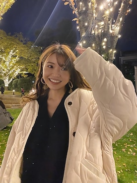 「ECRIRE（エクリール）のアイテム（ノーカラージャケット）」を使った、三橋栄香さん（レディース・155cm）の秋コーディネート