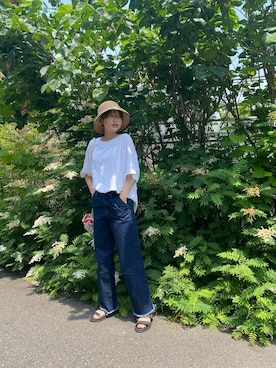 「studio CLIP（スタディオクリップ）のアイテム（帽子）」を使った、三橋栄香さん（レディース・155cm）の夏コーディネート