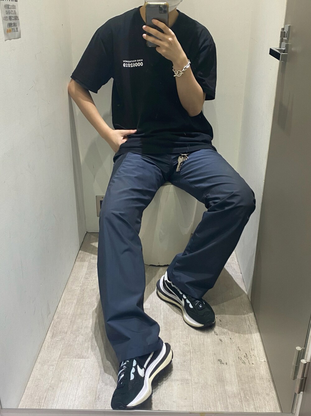 「kiko kostadinov、HERMES、シェーヌダンクル、sacai×nike、sacai、NIKE」｜「HERMESのアイテム（ブレスレット、シルバー系）」を使った、kosukeさん（メンズ・182cm）の夏コーディネートの1枚目の写真