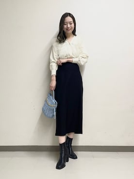 「SENSE OF PLACE by URBAN RESEARCH（センスオブプレイスバイアーバンリサーチ）の『4サイズ展開』『晴雨兼用』スクエアトウセンターシームストレッチブーツ（ブーツ）」を使った、ayanaさん（レディース・166cm）の冬コーディネート