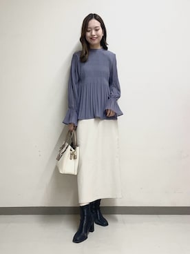 「SENSE OF PLACE by URBAN RESEARCH（センスオブプレイスバイアーバンリサーチ）の『4サイズ展開』『晴雨兼用』スクエアトウセンターシームストレッチブーツ（ブーツ）」を使った、ayanaさん（レディース・166cm）の春コーディネート