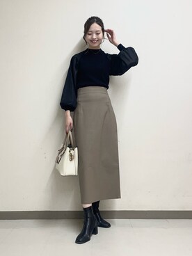 「SENSE OF PLACE by URBAN RESEARCH（センスオブプレイスバイアーバンリサーチ）の『4サイズ展開』『晴雨兼用』スクエアトウセンターシームストレッチブーツ（ブーツ）」を使った、ayanaさん（レディース・166cm）の冬コーディネート