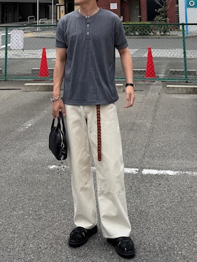 「LIDNM（リドム）のアイテム（スラックス）」を使った、eeemmm【62kg】さん（メンズ・170cm）の夏コーディネート