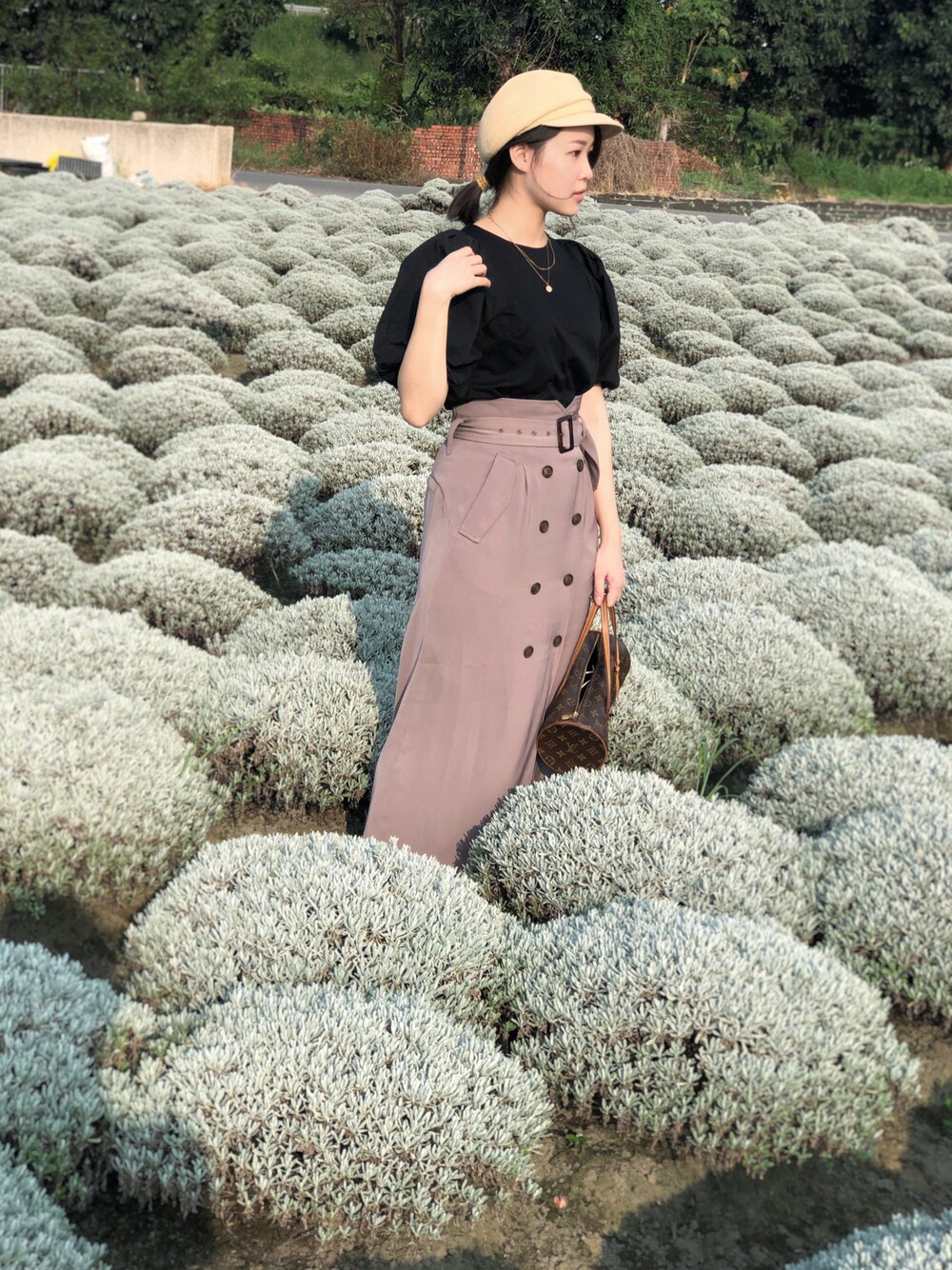 「ootd、cocodeal、LouisVuitton、Mystrada」｜「COCO DEALのアイテム（スカート、パープル系）」を使った、D77さん（レディース・160cm）の夏コーディネートの1枚目の写真