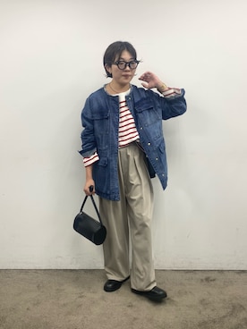 「アイテム（デニムジャケット）」を使った、kahoさん（レディース・154cm）の秋コーディネート