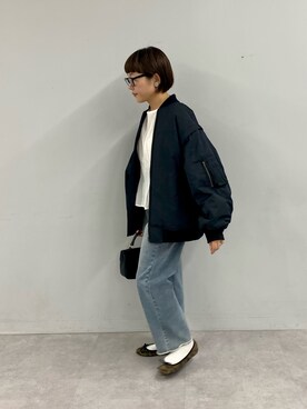 「PUAL CE CIN（ピュアルセシン）のアイテム（MA-1）」を使った、kahoさん（レディース・154cm）の秋コーディネート