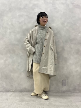 「PUAL CE CIN（ピュアルセシン）のアイテム（ステンカラーコート）」を使った、kahoさん（レディース・154cm）の冬コーディネート