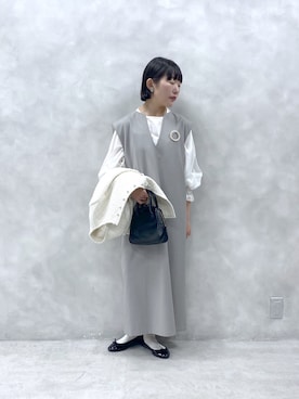 「154cm」｜「アイテム（ノーカラージャケット）」を使った、kahoさん（レディース・154cm）の冬コーディネート