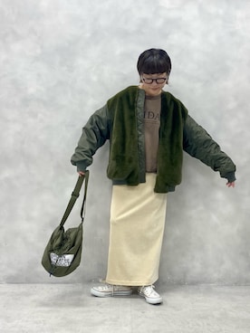 「PUAL CE CIN（ピュアルセシン）のアイテム（MA-1）」を使った、kahoさん（レディース・154cm）の秋コーディネート