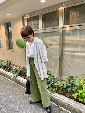 「リネンブラウス」｜「アイテム（ジャケット/アウター）」を使った、kahoさん（レディース・154cm）の夏コーディネート