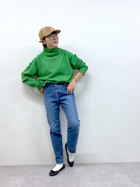 「DECHO（デコー）のアイテム（キャップ）」を使った、kahoさん（レディース・154cm）の秋コーディネート