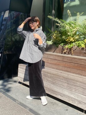 「PUAL CE CIN（ピュアルセシン）の【Du noir】デニムブラウス（シャツ/ブラウス）」を使った、kahoさん（レディース・154cm）の夏コーディネート