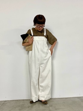 「リネンブラウス」｜「アイテム（サロペット/オーバーオール）」を使った、kahoさん（レディース・154cm）の夏コーディネート