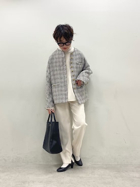 「アイテム（ノーカラージャケット）」を使った、kahoさん（レディース・154cm）の冬コーディネート